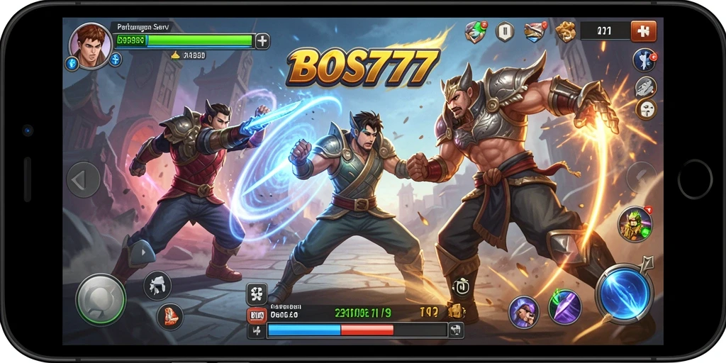Screenshot menunjukkan aksi seru dalam pertarungan BOS777.