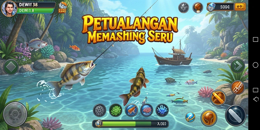 Screenshot DEWI138 menunjukkan serunya gameplay memancing yang mengasyikkan.