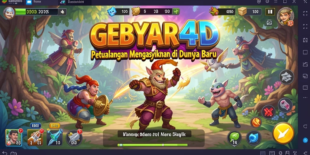 Screenshot utama GEBYAR4D menampilkan aksi seru dalam dunia petualangan.