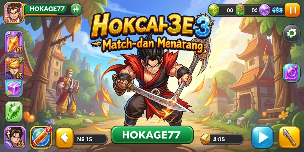 Screenshot gameplay HOKAGE77 menampilkan aksi mencocokkan elemen yang seru.