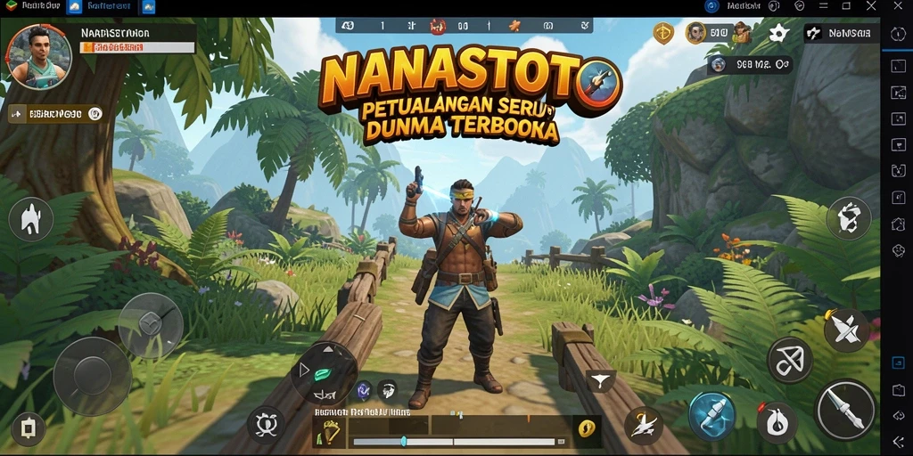 Screenshot gameplay NANASTOTO menampilkan petualangan di dunia terbuka yang memukau.