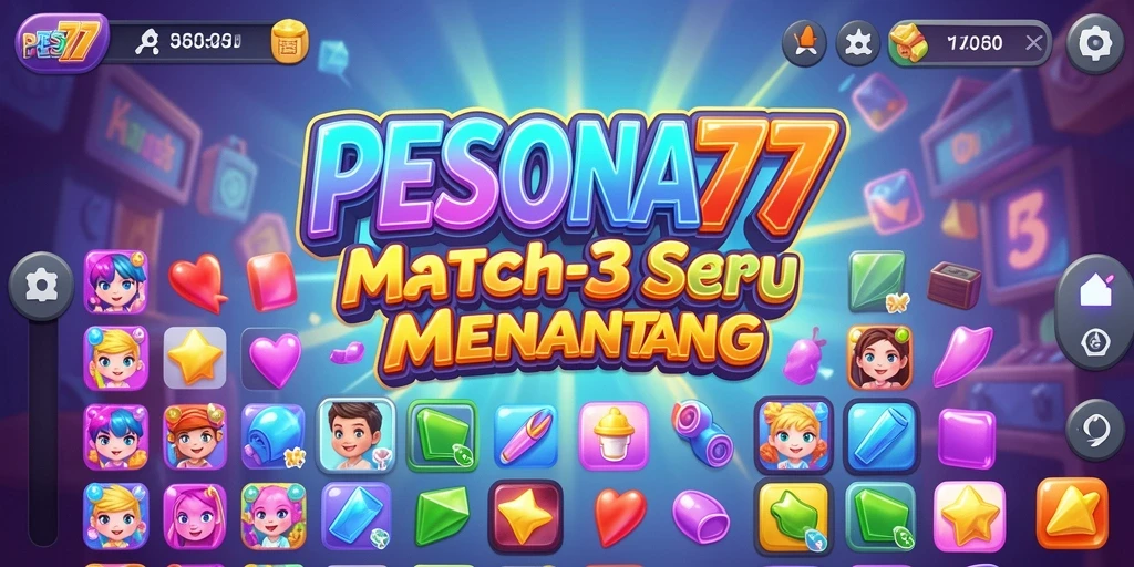 Screenshot utama PESONA77 menampilkan gameplay seru dalam mencocokkan elemen.