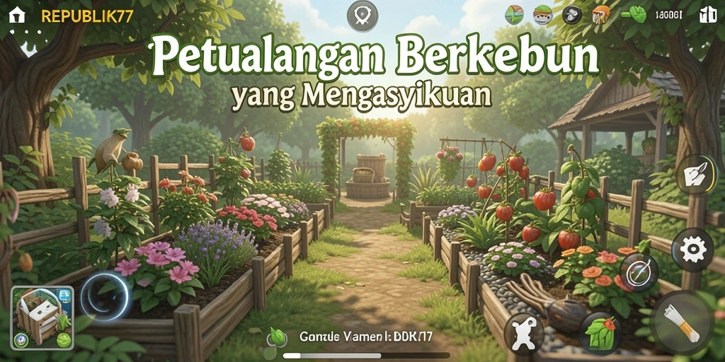Tangkapan layar gameplay REPUBLIK77 menampilkan ladang yang rimbun dan tanaman yang segar.