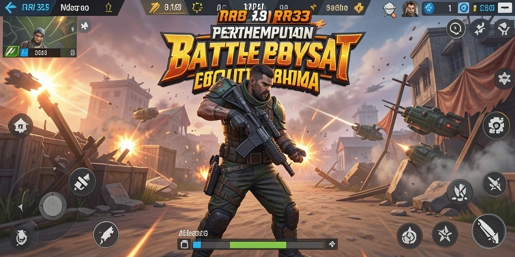 Screenshot gameplay RR33 dengan aksi pertempuran mendebarkan.